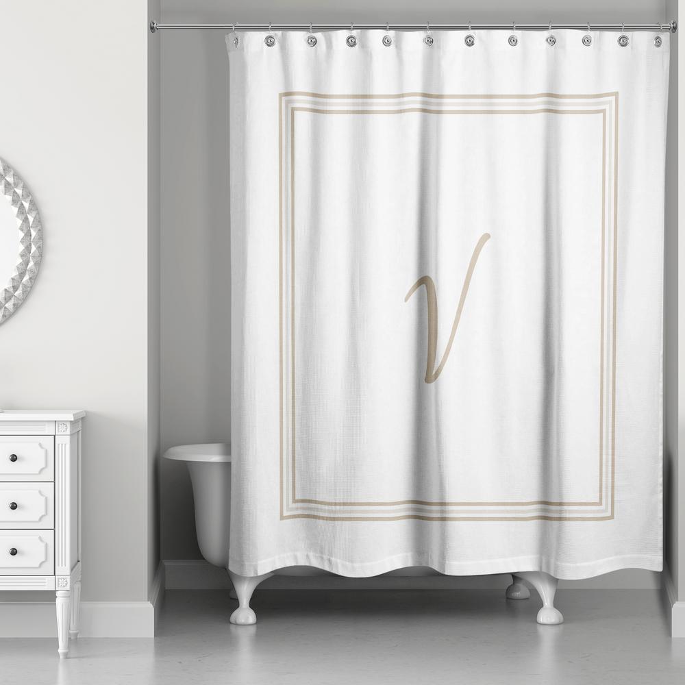 L Beige And White Letter V Monogrammed Fabric Shower Curtains Accessories The Home Depot beige and white shower curtain. L Beige And White Letter V Monogrammed Fabric Shower Curtains Accessories The Home Depot