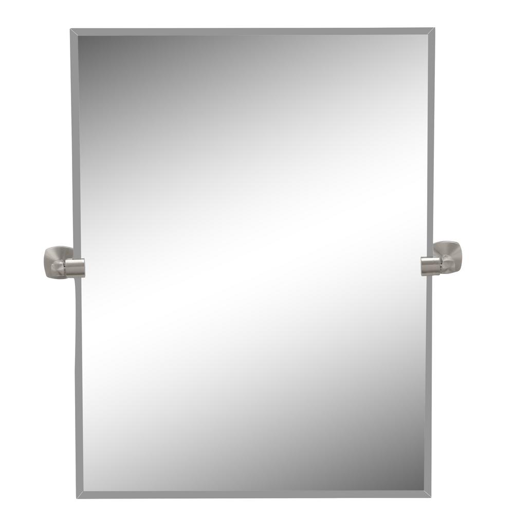 Single Rectangle Frameless Floating Mount in Satin Nickel x 28 in Mirror 32 in