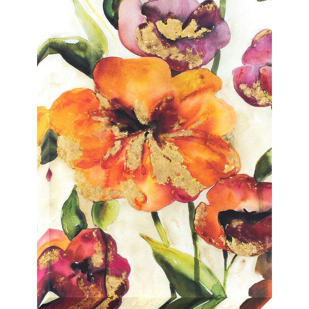 Decor Therapy 40 In X 30 Bright Hibiscus Flowers Gold Foil Decor Therapy 40 In X 30 Bright Hibiscus Flowers Gold Foil Accents