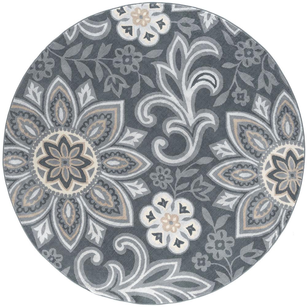 Tayse Rugs Madison Dark Gray 7 ft. 10 in. x 7 ft. 10 in. Round Area Rug