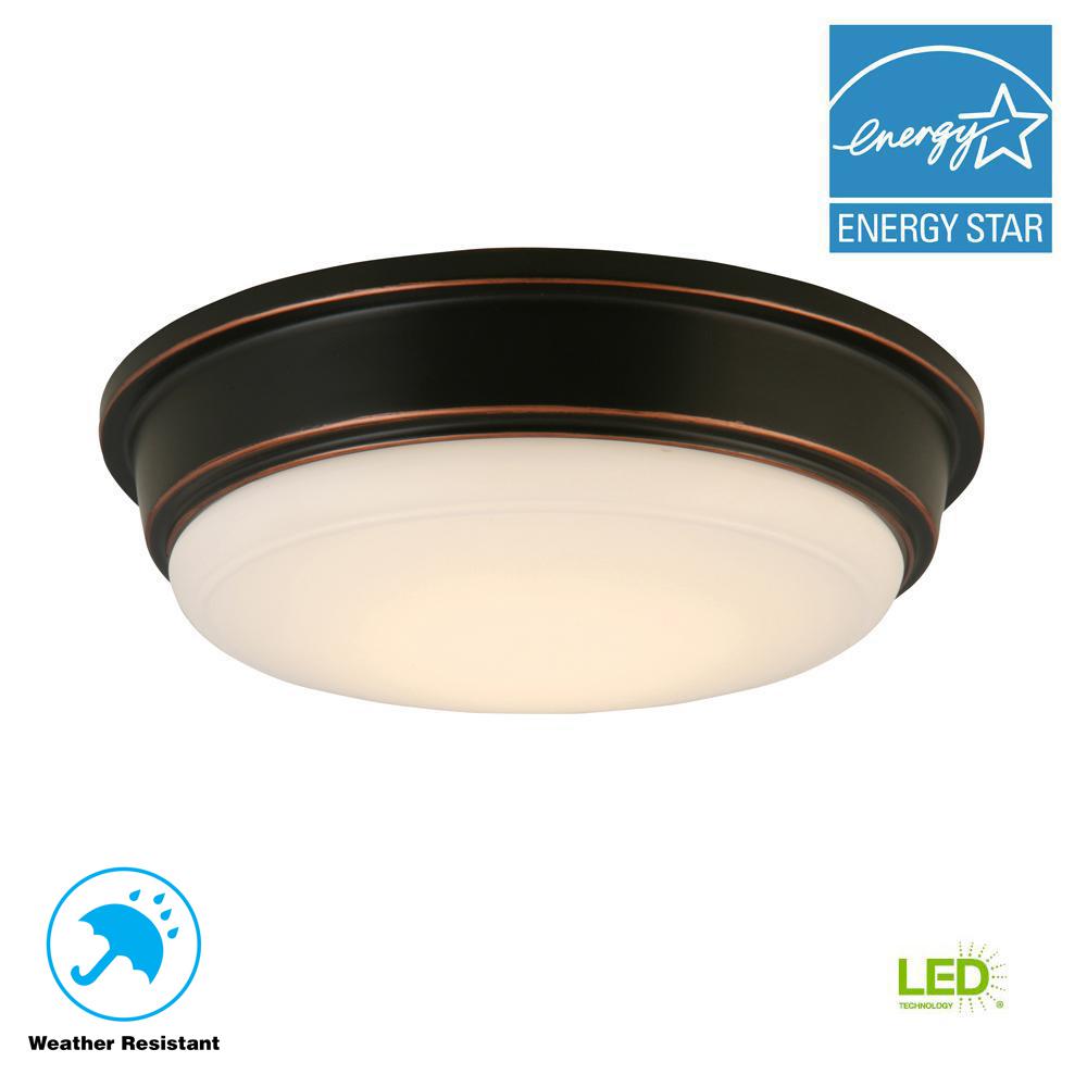 Hampton Bay 11 in. 1Light Round Black Integrated LED Outdoor Flush