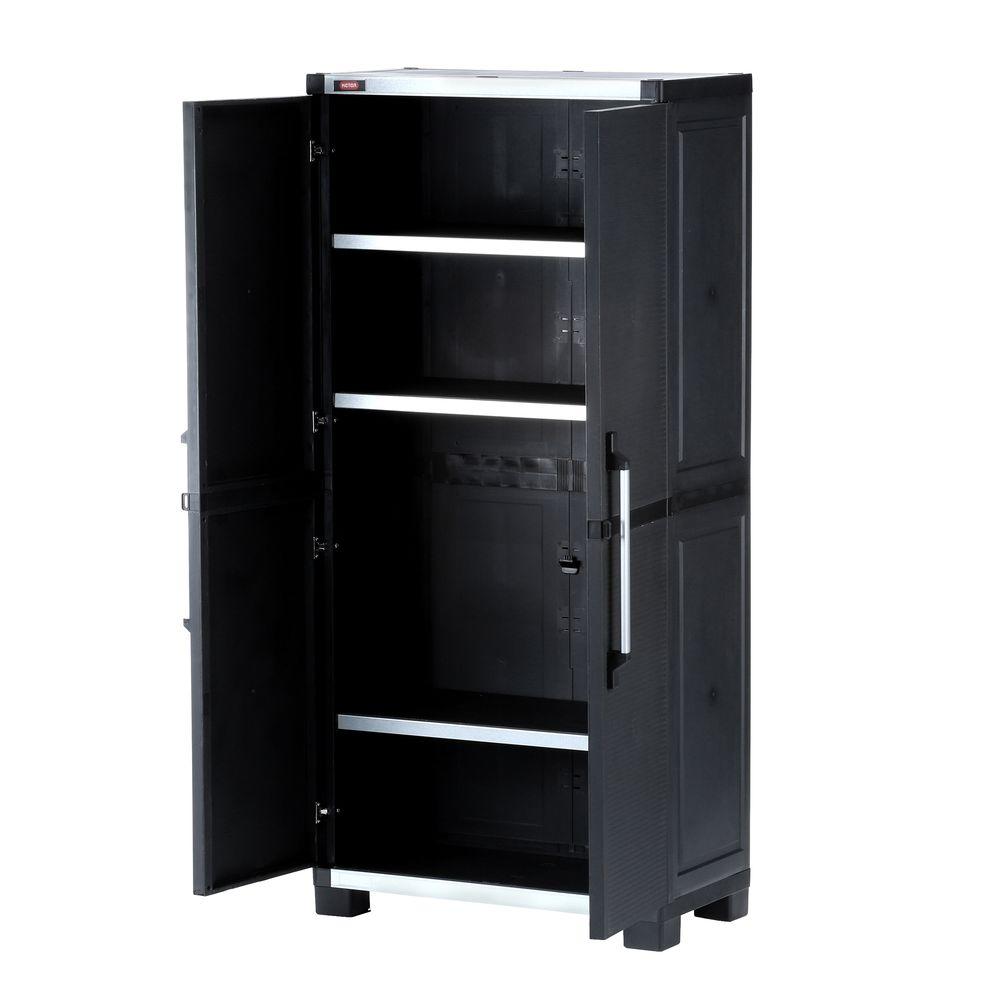 Keter 74 In H X 34 65 In W X 17 7 In D Wide Xl Freestanding Plastic Utility Cabinet In Black 217819 The Home Depot