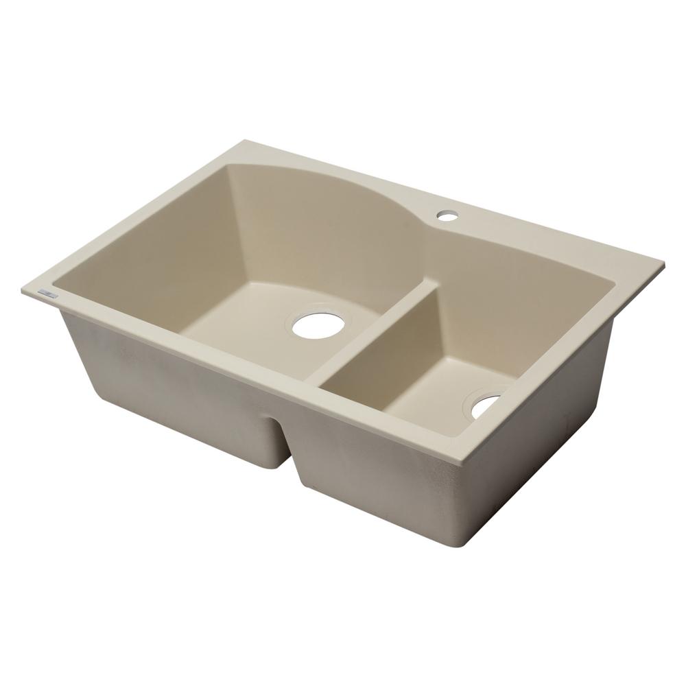 Alfi Brand Drop In Granite Composite 33 1 Hole 35 65 Double Bowl Drop In Granite Composite 33 1 Hole 35 65 Double Bowl Kitchen Sink Biscuit