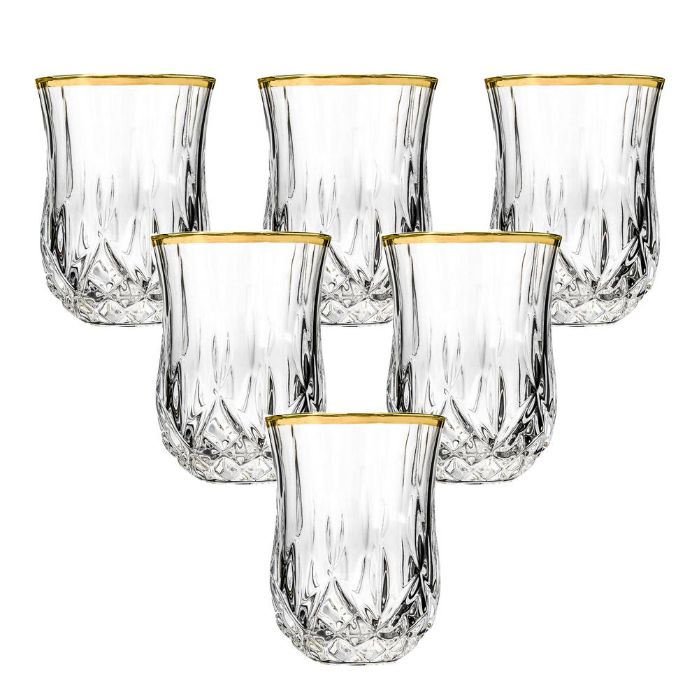 Lorren Home Trends Opera Gold Collection 2 Fl Oz Set Of 6 Crystal Shot Glass With Gold Rim Lg6006 The Home Depot