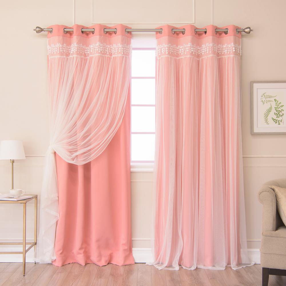 Best Home Fashion Coral 84 in. L Elis Lace Overlay Blackout Curtain
