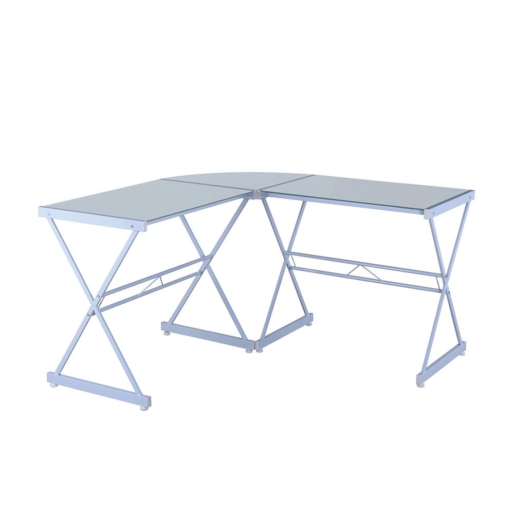 Techni Mobili White L Shaped Glass Computer Desk Rta 3805l
