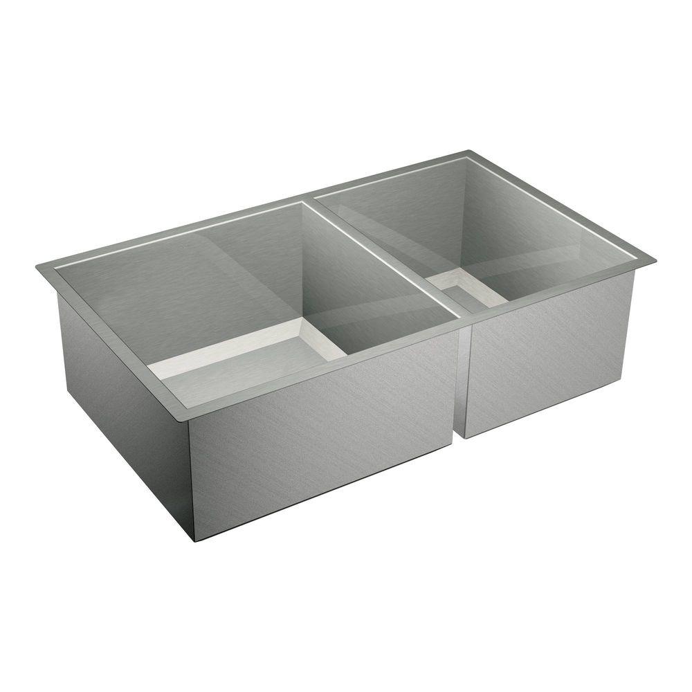 Moen 1600 Series Undermount Stainless Steel 34 In Double Bowl Kitchen Sink