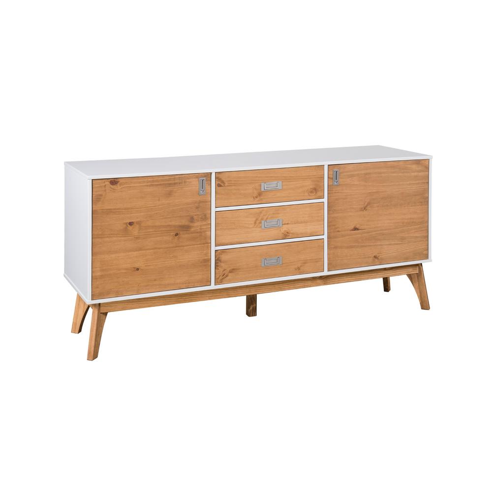 White Sideboard Sideboards Buffets Kitchen Dining Room Jackie 66 92 In White And Natural Wood 3 Drawer Sideboard