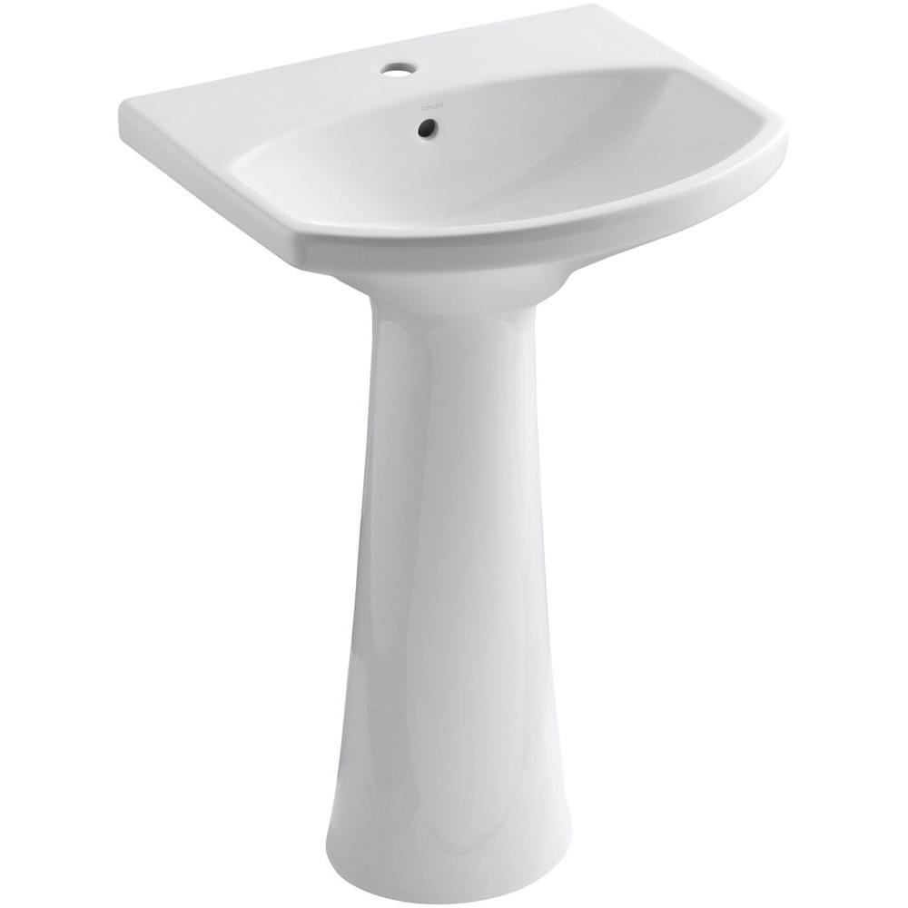 Kohler Cimarron Single Hole Vitreous China Pedestal Combo Bathroom Sink With Overflow Drain In White With Overflow Drain K 2362 1 0 The Home Depot