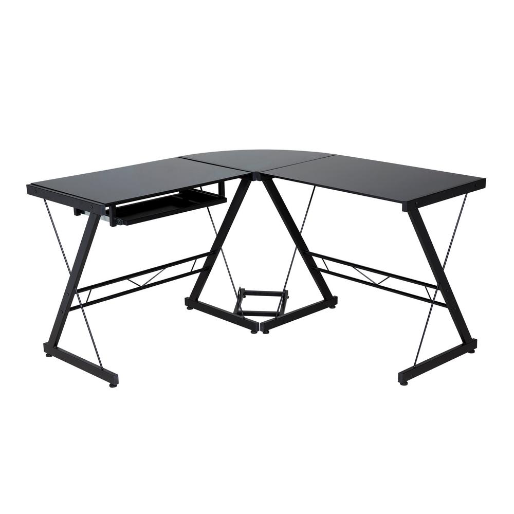 Onespace Ultramodern Glass Black L Shape Desk 50 Jn110505 The Home Onespace Ultramodern Glass Black L Shape Desk