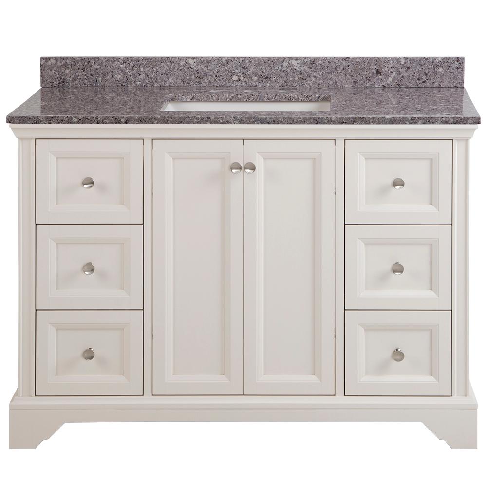 Home Decorators Collection Stratfield 49 In W X 22 In D Bathroom Vanity In Cream With Stone Effect Vanity Top In Mineral Gray With White Sink Sf48p2v7 Cr The Home Depot