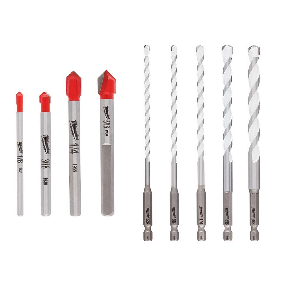 Milwaukee Carbide Glass And Tile Bit Set And Multi Material Drill Bits Set 9 Pack 48 20 8988 48