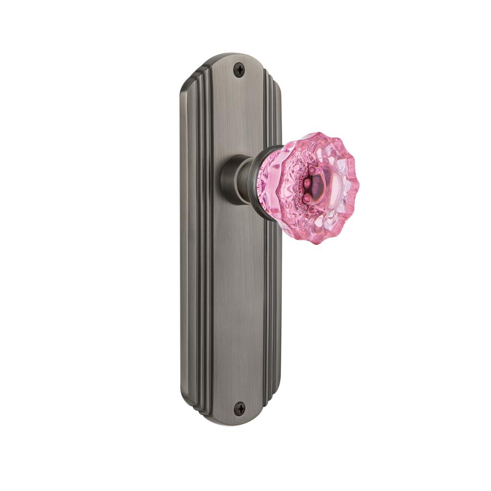 Nostalgic Warehouse 727080 New York Plate Double Dummy Crystal Black Glass Door Knob in Antique Pewter