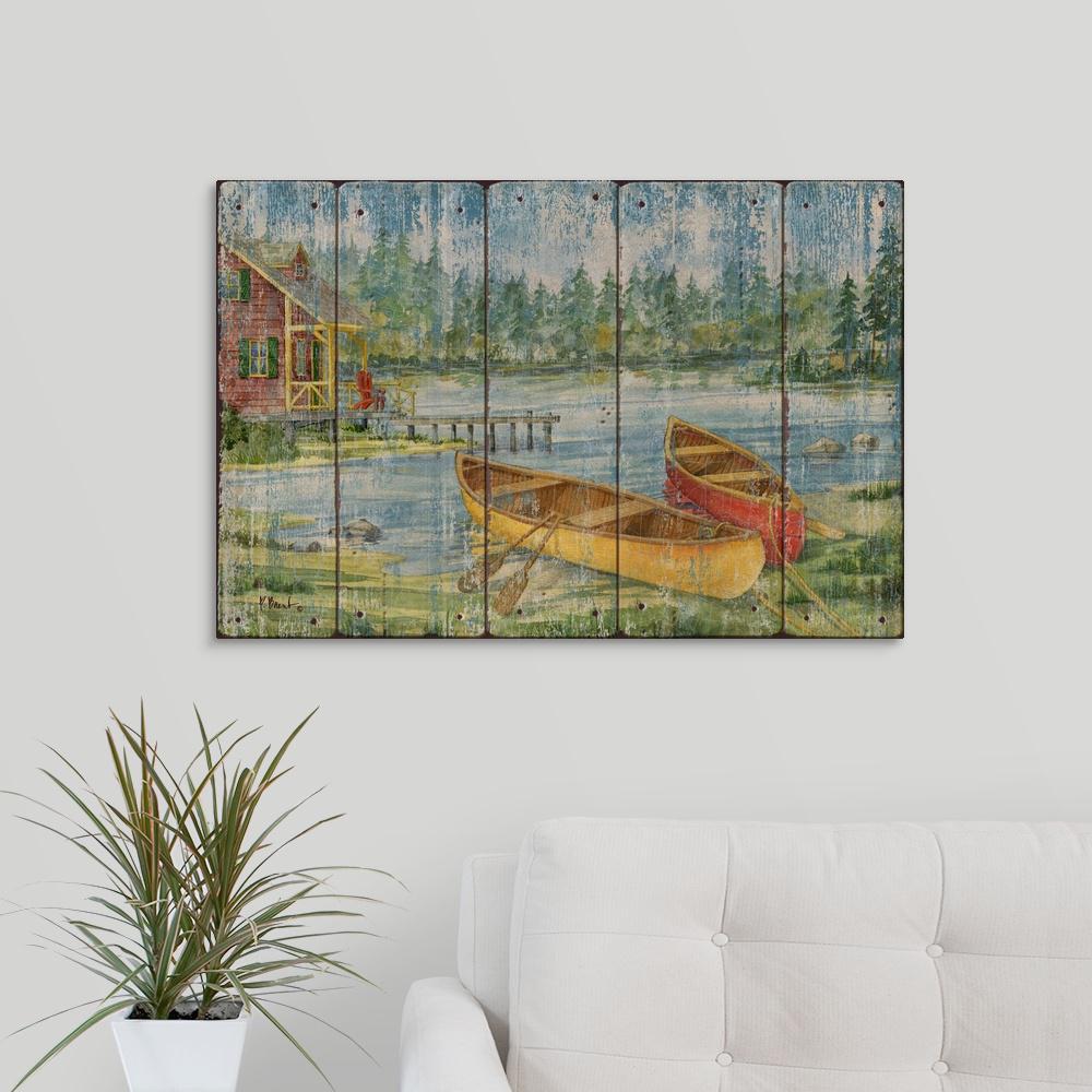 Greatbigcanvas Canoe Camp With Cabin Distressed By Paul Brent