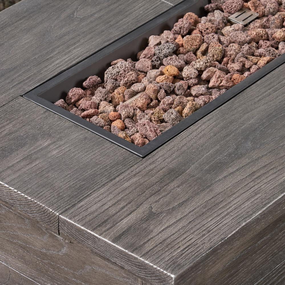 Noble House Breakwater Light Grey 5 Piece Wood Patio Fire Pit Seating Set 67467 The Home Depot
