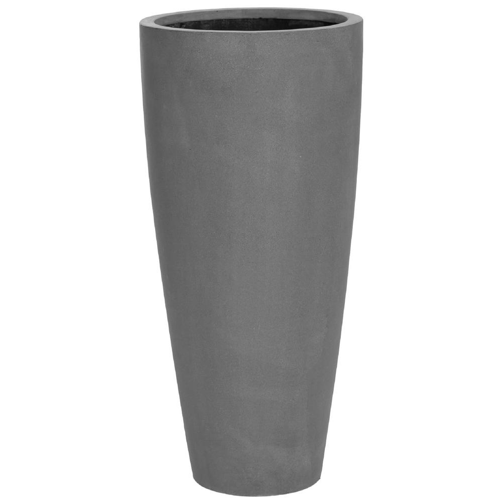 Large Natural Dax 15 in. Grey Fiberstone Indoor Outdoor Modern Round Planter PotE10438003