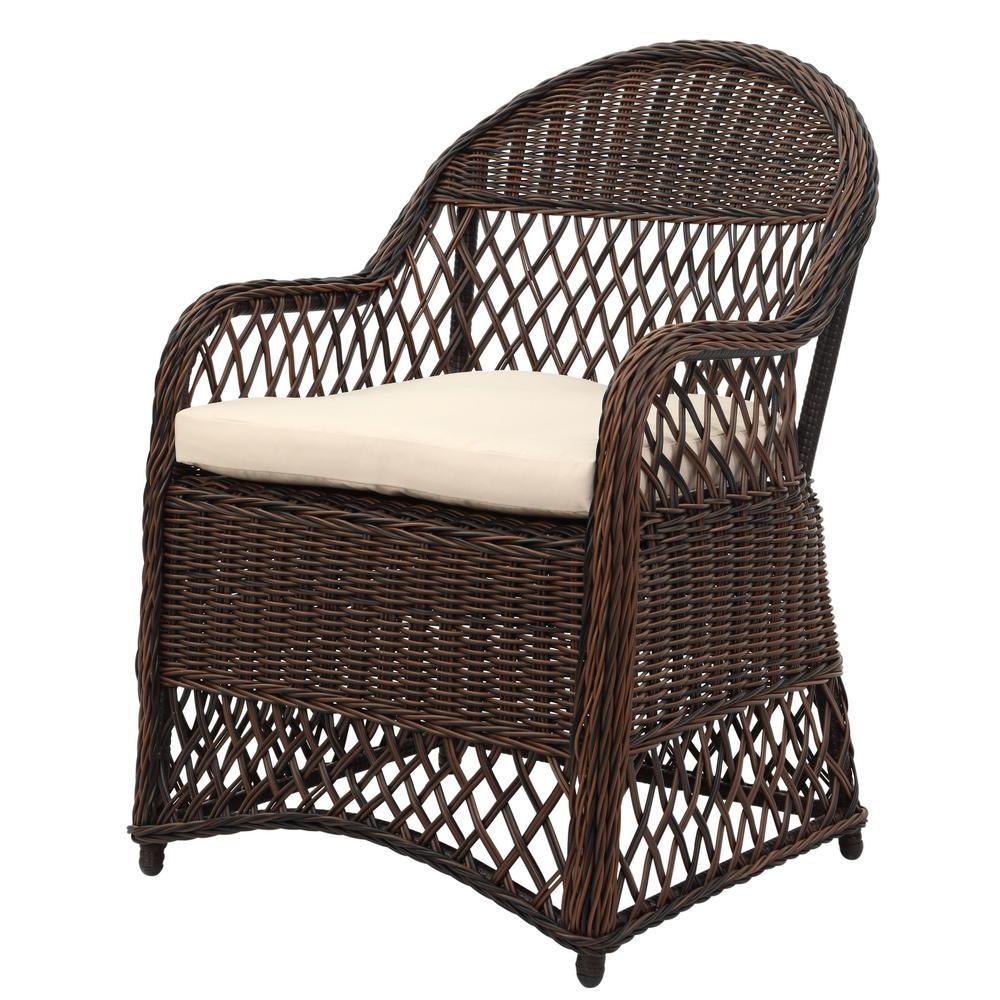 Safavieh Davies Brown Wicker Outdoor Dining Chair With Beige Cushion