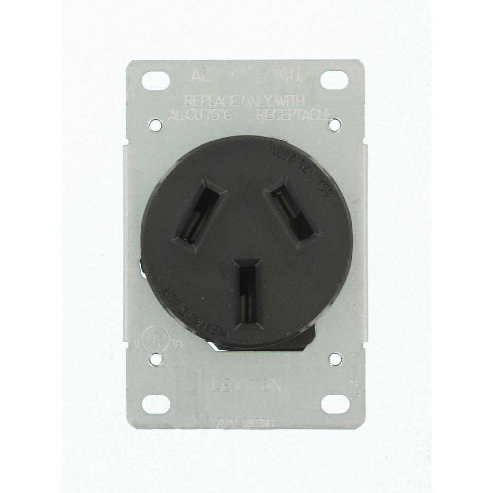 Leviton 50 Amp 125/250-Volt Shallow Flush Mounted Single Outlet, Black ...