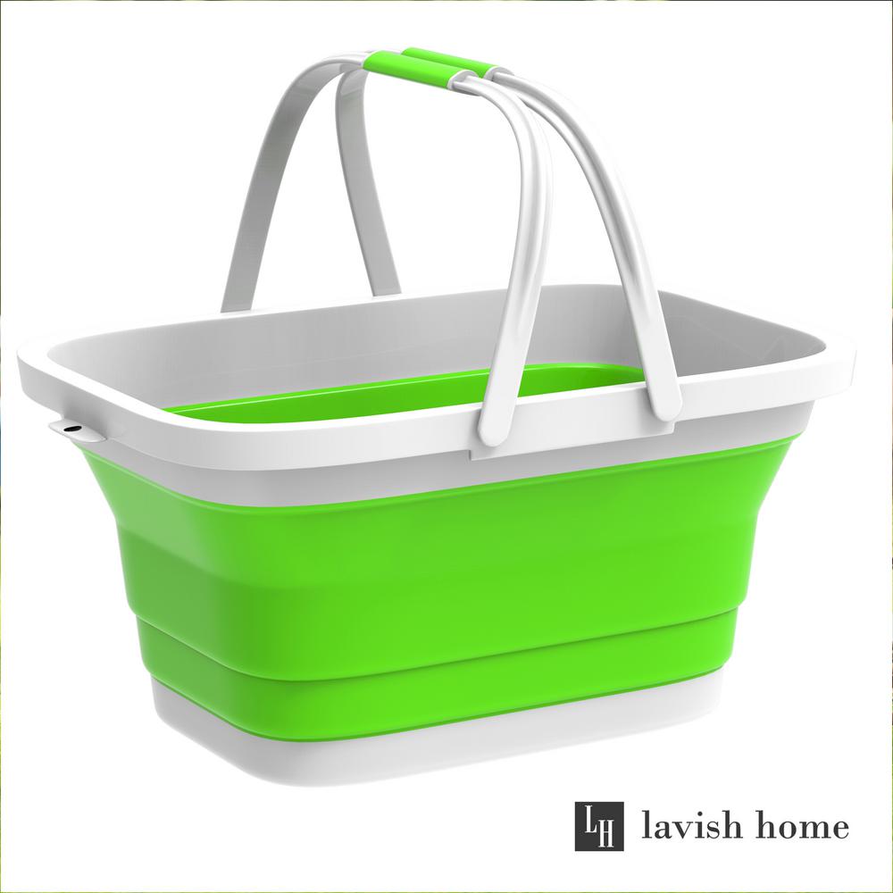 Lavish Home Green Collapsible Multi Use Plastic Basket With Comfort Green Collapsible Multi Use Plastic Basket With Comfort Grip Carrying Handles