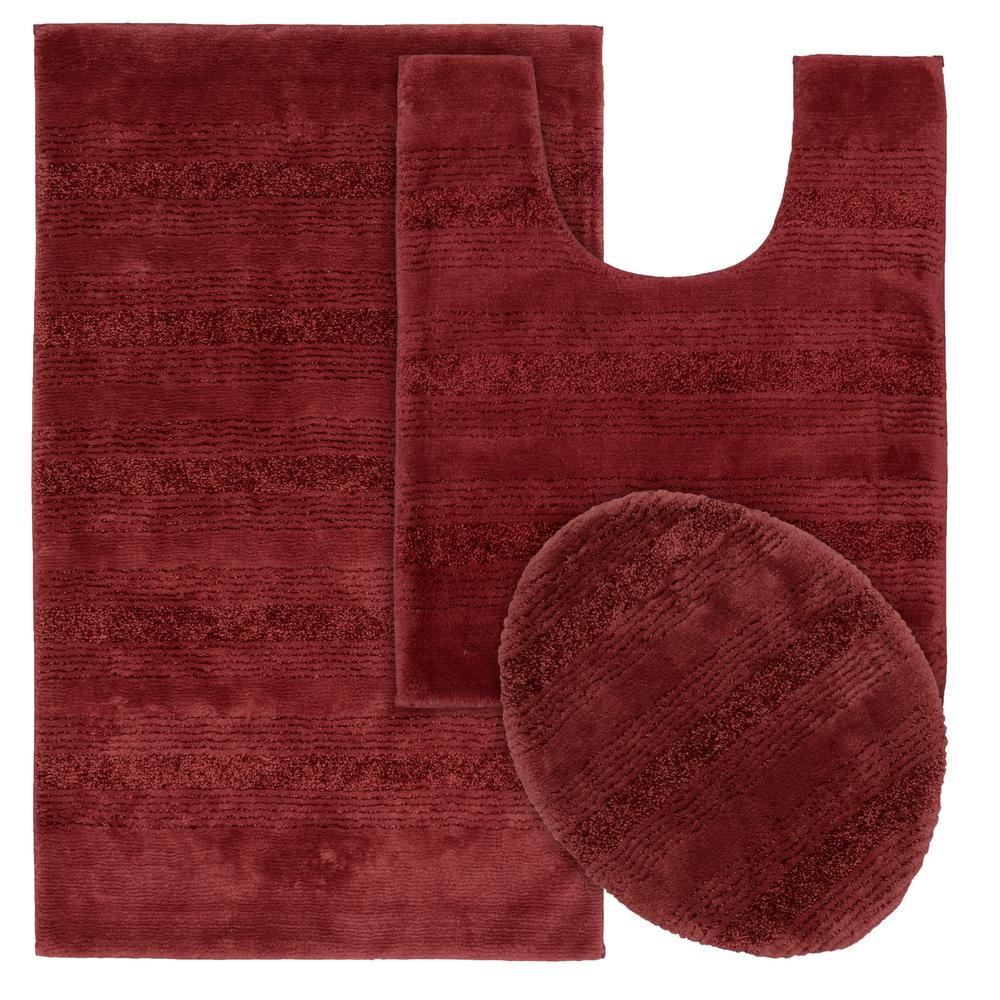 Garland Rug Essence Chili Red 21 in. x 34 in. Striped Nylon 3Piece