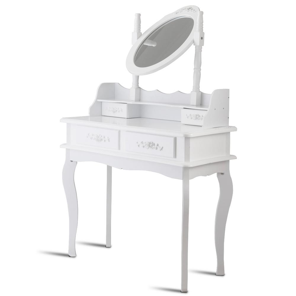 Costway 2 Piece White Vanity Makeup Dressing Table Set Mirror