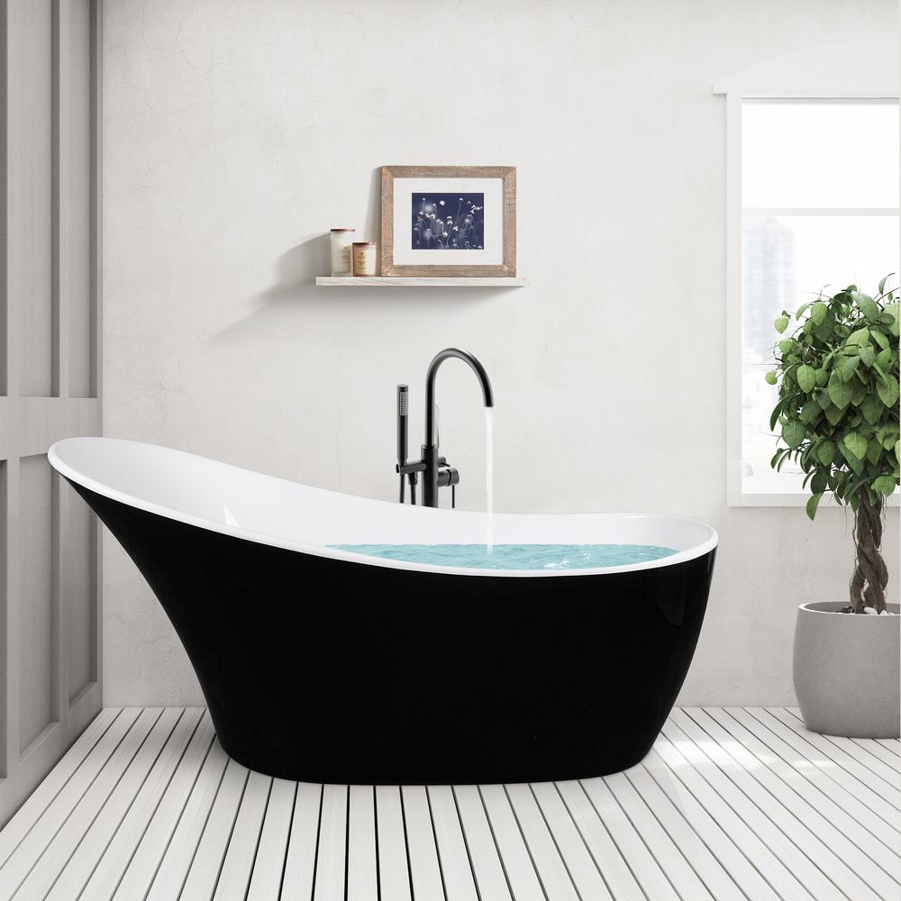 AKDY 63 in. Glossy Black Acrylic Tub for Bathtub with Tub Filler combo