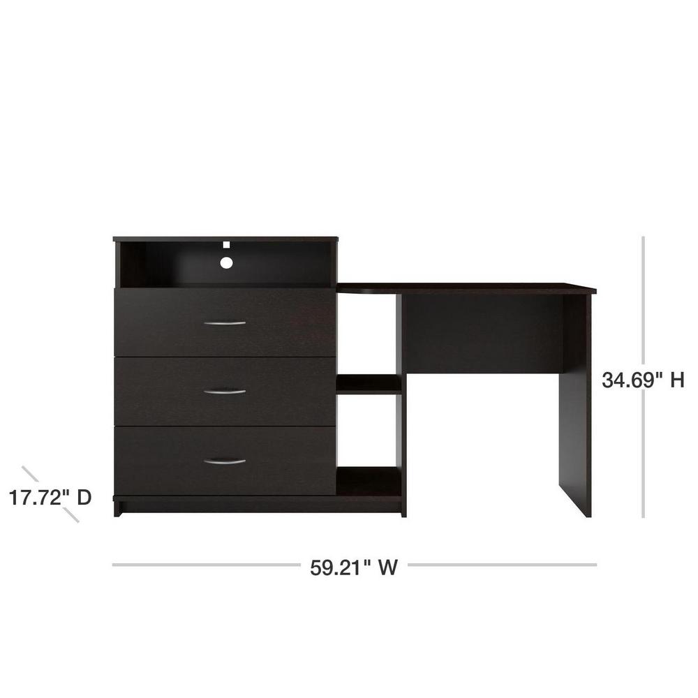 Ameriwood Sonnet 3 Drawer Espresso Media Dresser And Desk Hd80037 The Home Depot