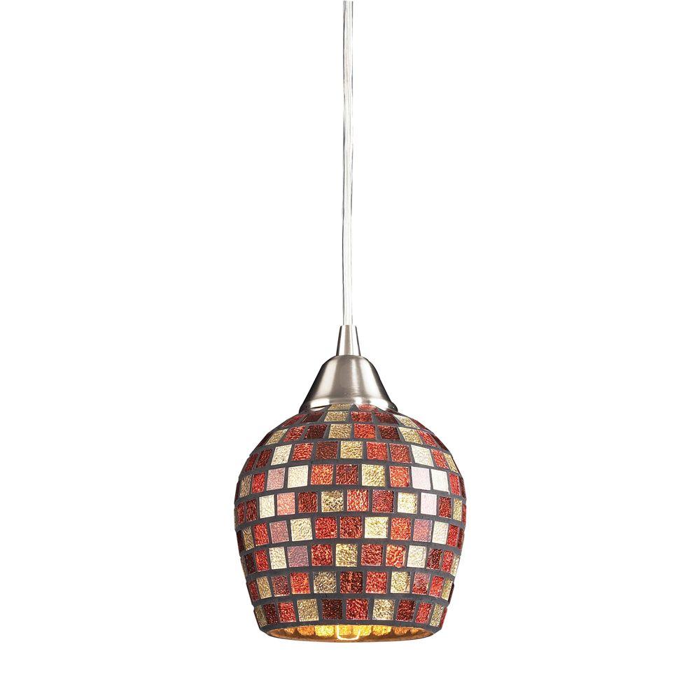 Titan Lighting Fusion 1 Light Satin Nickel Pendant With Multi Mosaic Glass