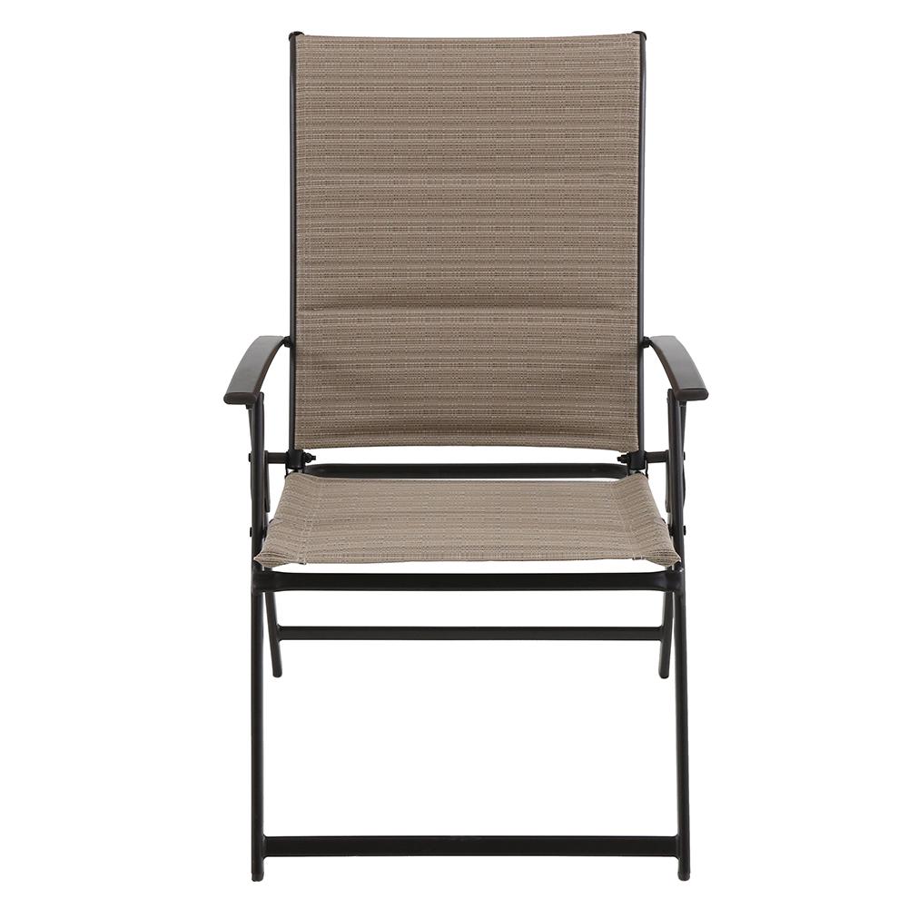 Hampton Bay Mix And Match Folding Steel Outdoor Patio Dining Chair In Cafe Tan Sling 2 Pack Fds50249 2pk Ca The Home Depot