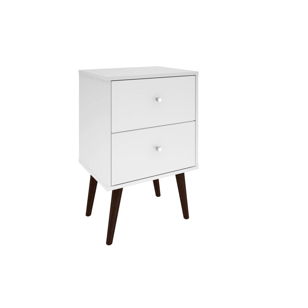 Manhattan Comfort Liberty Mid Century White Modern Nightstand 2 0 With 2 Full Extension Drawers With Solid Wood Legs 204amc6 The Home Depot