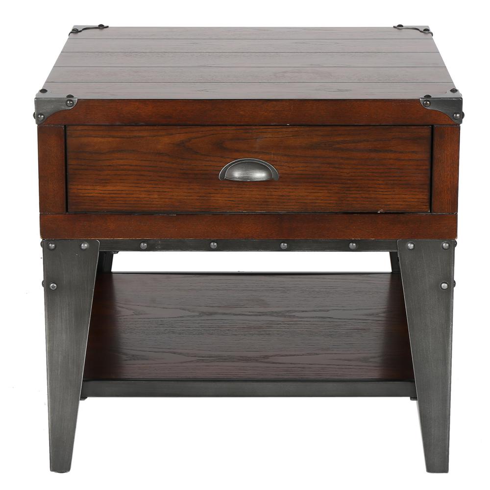 Noble House Bordeaux Dark Oak Brown Ash Veneer Side Table with Metal Legs296330 The Home Depot