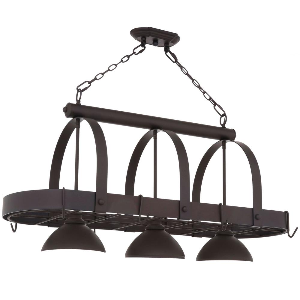 Volume Lighting 3 Light Antique Bronze Pot Rack Pendant V3023 79 3 Light Antique Bronze Pot Rack Pendant