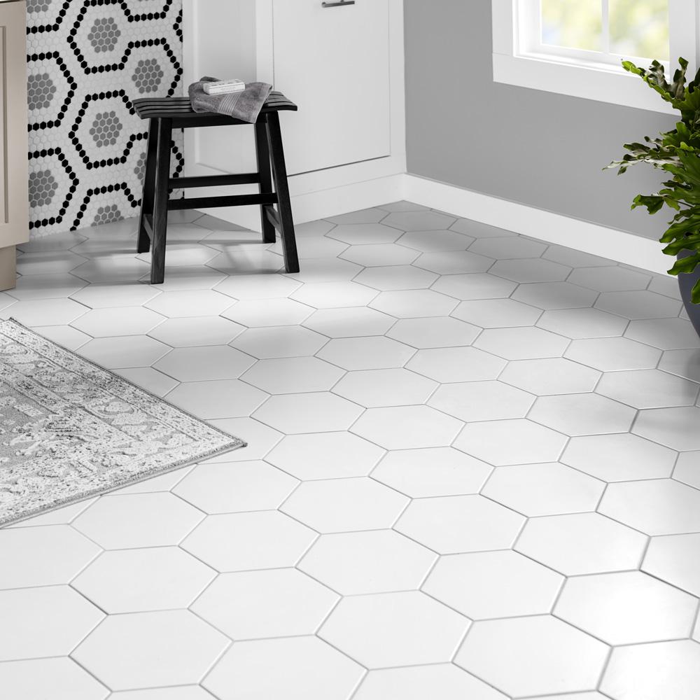 Merola Tile Textile Hex White 8 5 In, Home Depot Bathroom Floor Tile