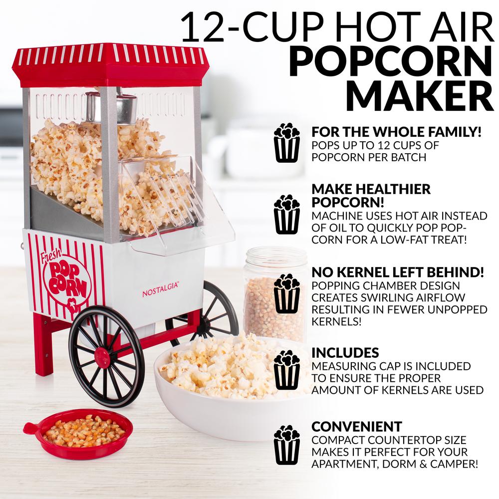 Nostalgia Old Fashioned 1040 W 12 Cup Red Hot Air Popcorn Maker With Measuring Cup Ofp521 The Home Depot