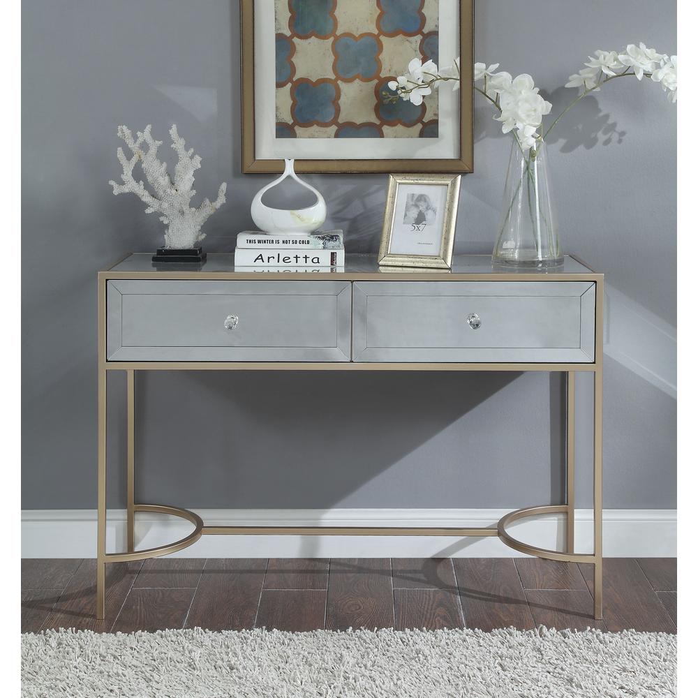 Acme Furniture Wisteria Mirrored And Rose Gold Sofa Table 80608