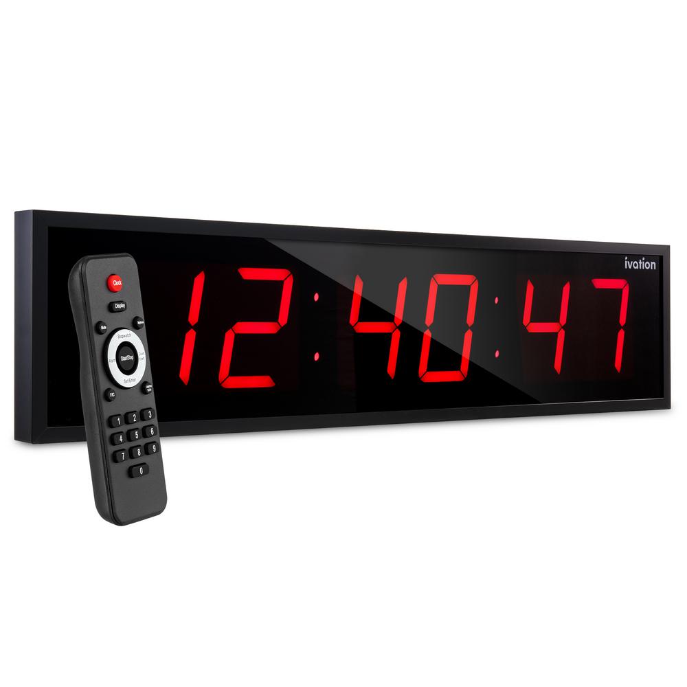 Ivation Huge 36" Inch Large Big Oversized Digital LED Clock with Stopwatch, Alarms, Countdown Timer & Temp - Shelf or Wall Mount (Red)  6-Level Brightness, Mounting Holes & Hardware