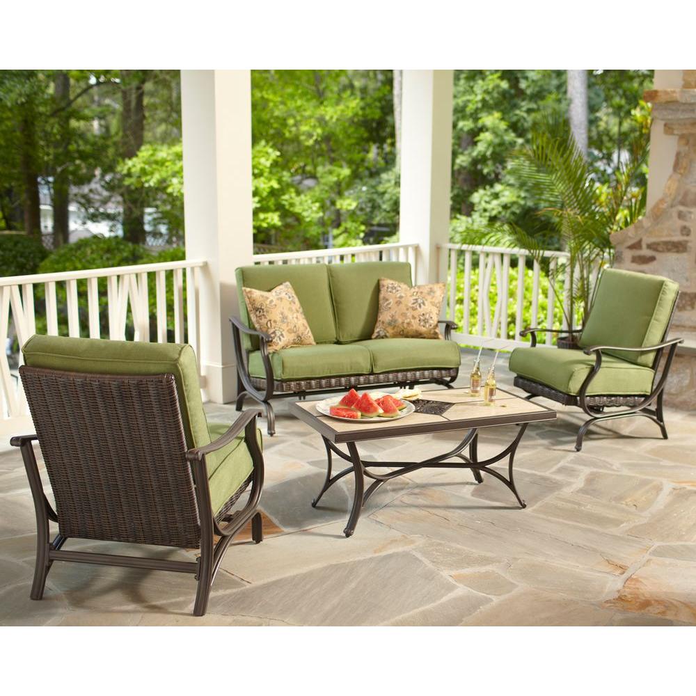 Wicker Patio Furniture Green Outdoors The Pembrey 4 Piece All Weather Wicker Patio Conversation Set With Moss Cushions