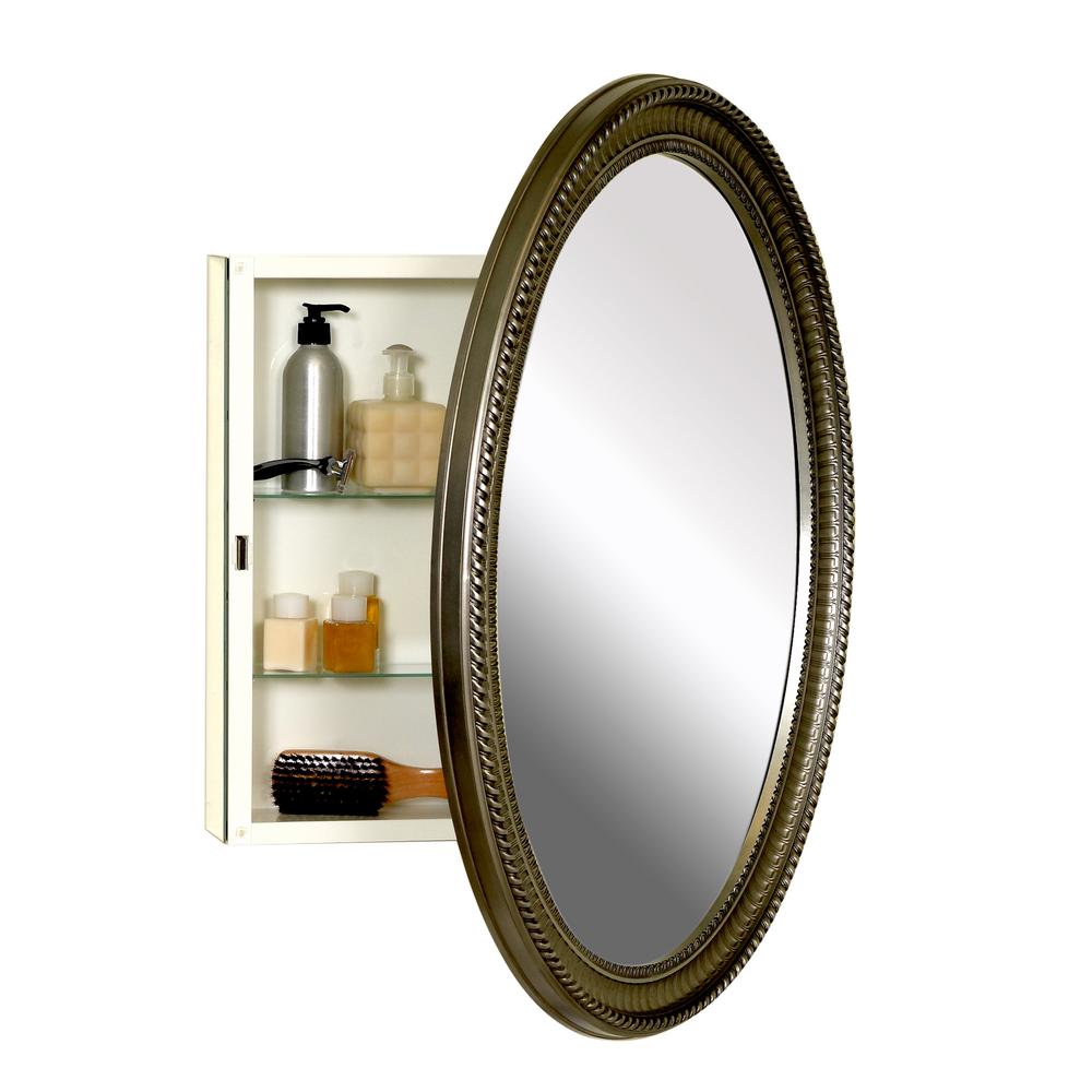 Zenna Home 25 In W X 32 In H Zenith Oval Mirror Surface Mount Medicine Cabinet In Pewter Pmv2532bb The Home Depot