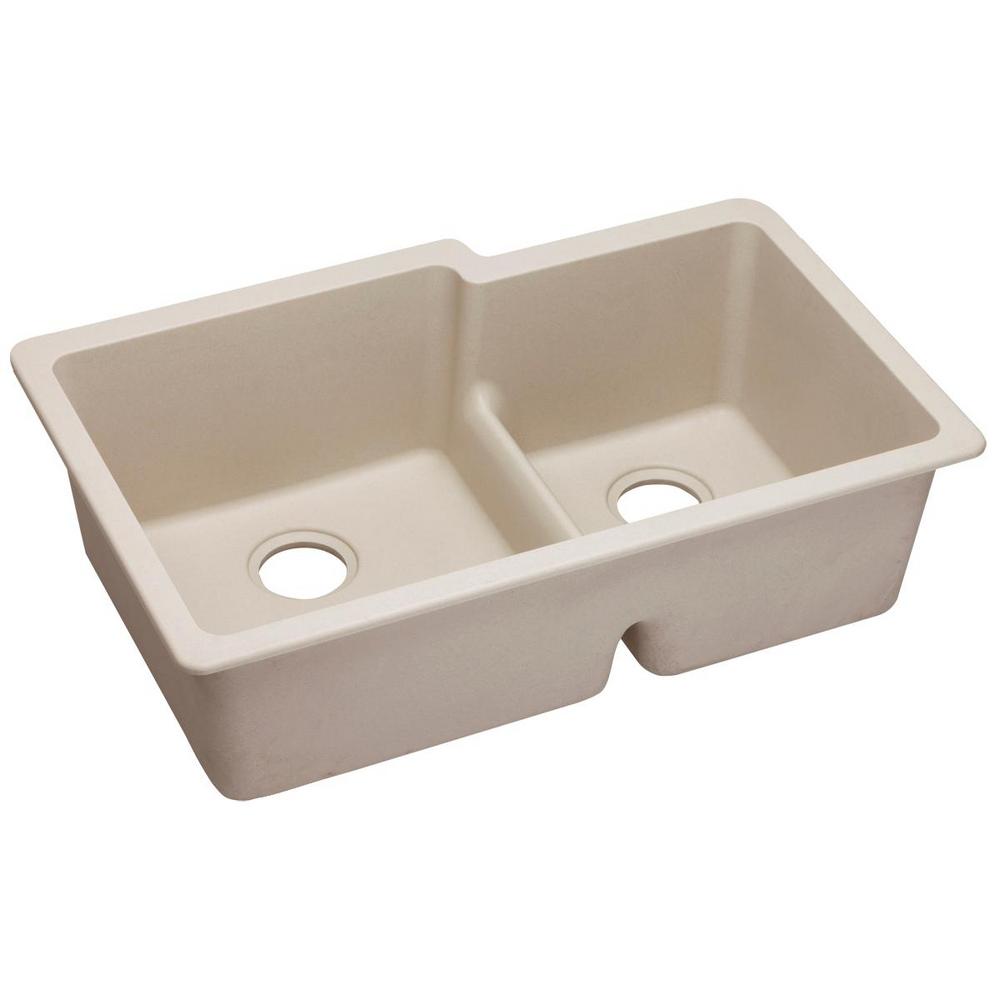 Elkay Classic Putty Quartz 33 in. 40/60 Double Bowl Undermount Kitchen