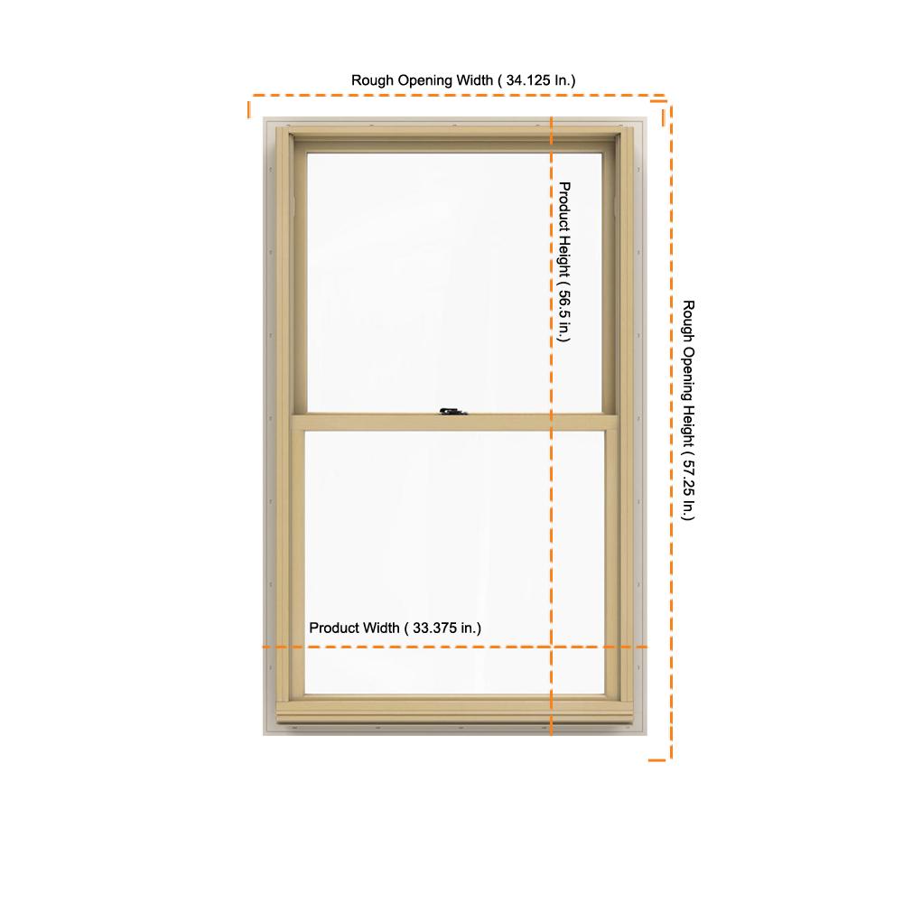 Jeld Wen 33 375 In X 56 5 In W 2500 Series White Painted Clad Wood Double Hung Window W Natural Interior And Low E Glass