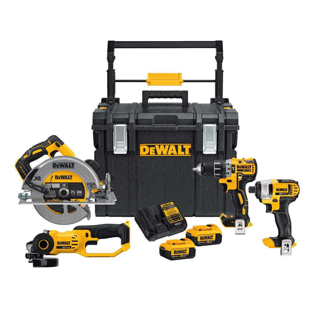 DEWALT 20-Volt MAX Lithium-Ion Cordless Hammerdrill/Impact Driver/Circular Saw/Grinder Combo Kit (4-Tool) w/ ToughSystem Case