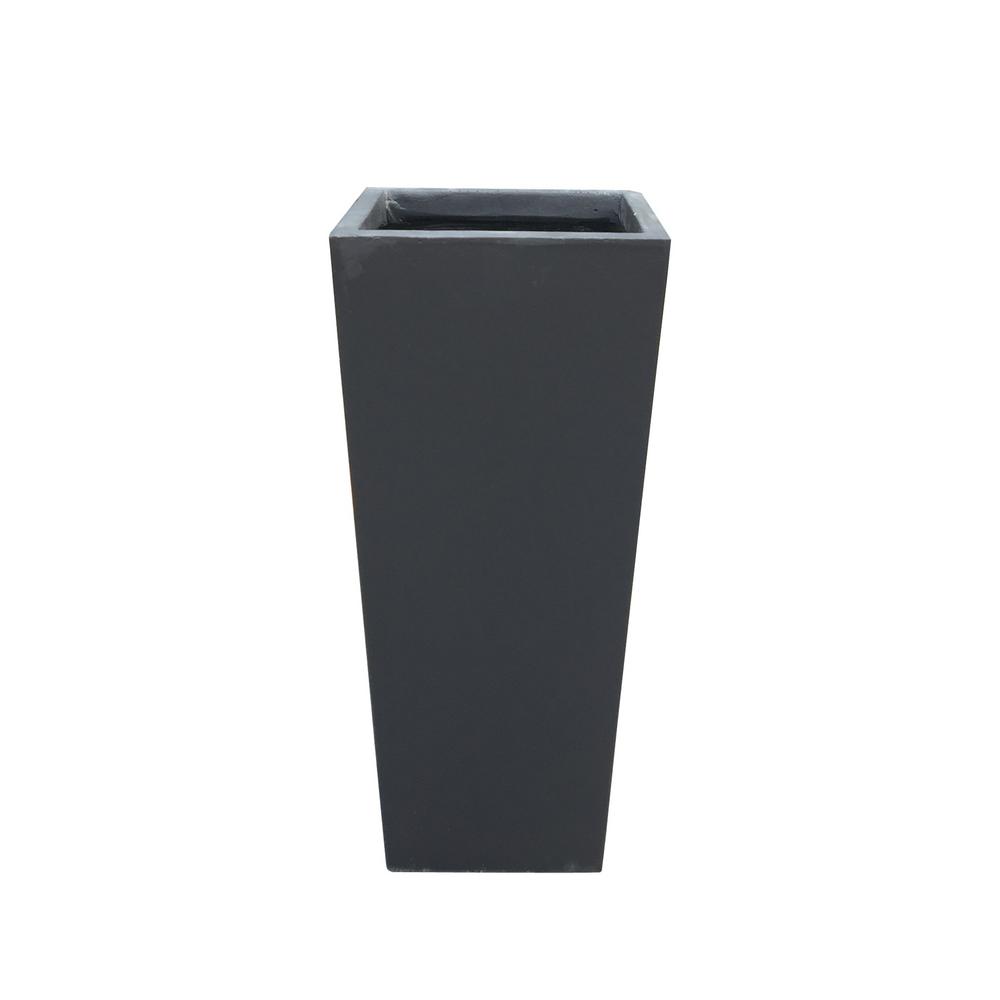 24.4 in. Tall Burnished Black Lightweight Concrete Rectangle Modern Tapered Outdoor Planter