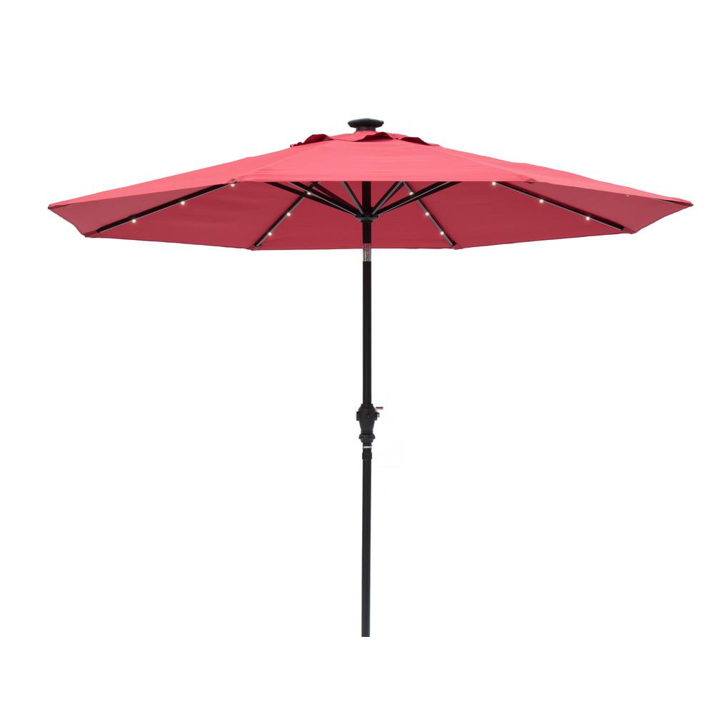 Sun Ray 9 Ft X 7 Ft Rectangular Solar Lighted Market Patio Umbrella In Scarlet 841025 The Home Depot