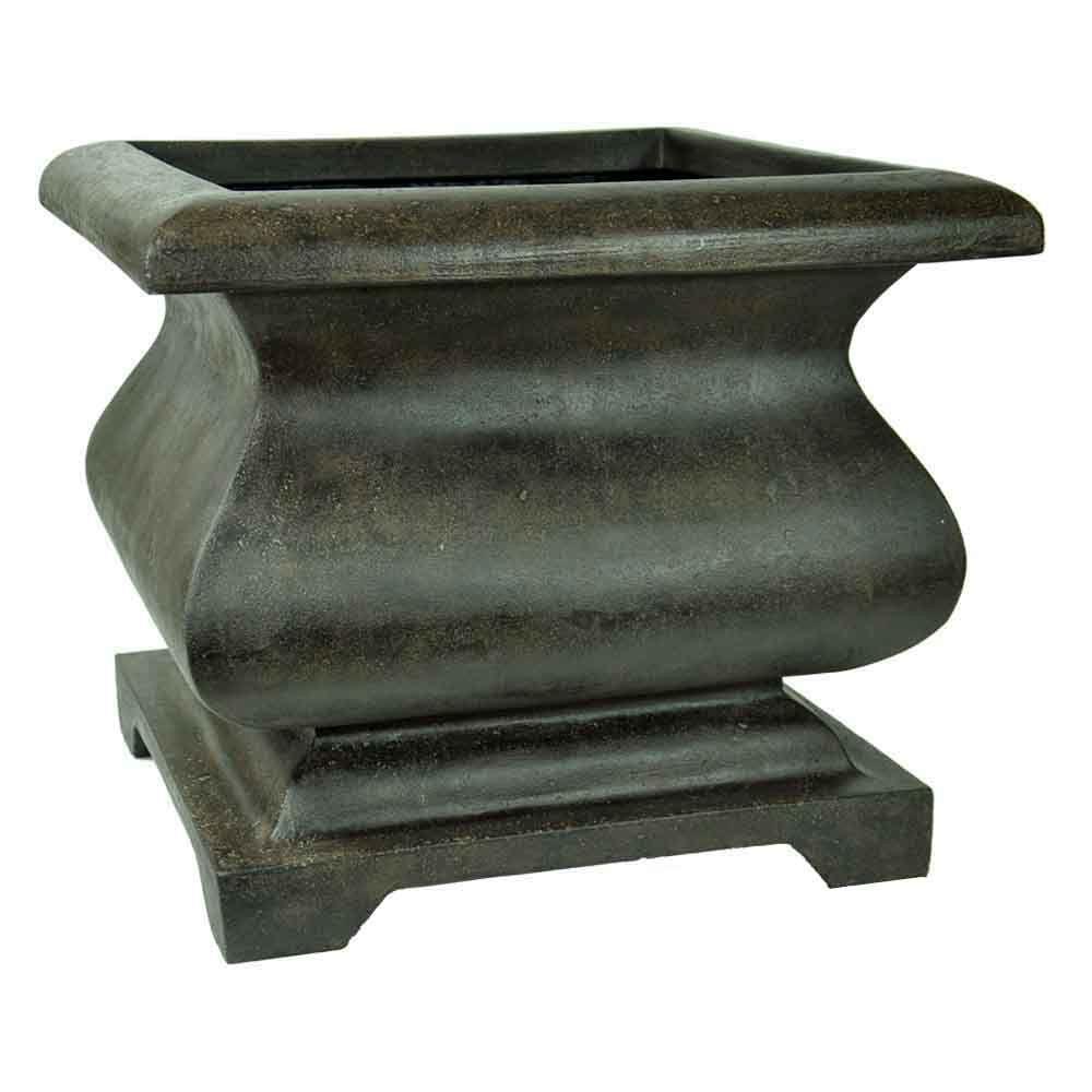MPG 21 in. Bronze Cast Stone Square Bombe PlanterPF4445ABrz The Home