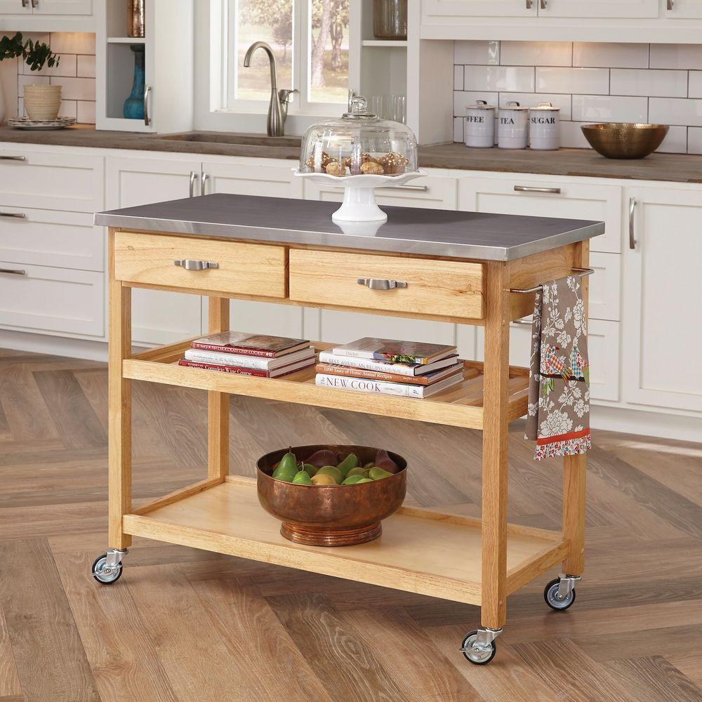 Home Styles Natural Kitchen Cart With Stainless Top 5086 95 The