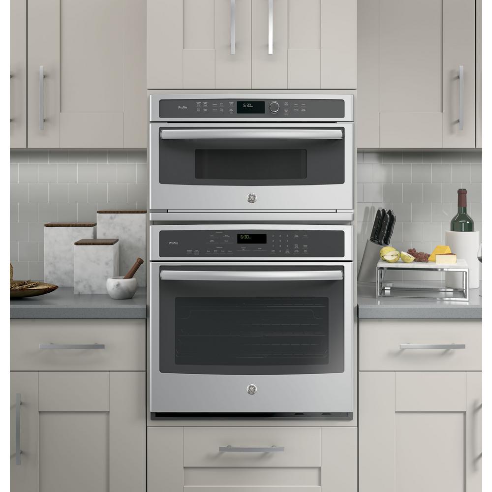 Ge Profile 30 In Electric Convection Wall Oven With Built Microwave Stainless Steel Pwb7030slss The Home Depot Ge Profile 30 In Electric Convection