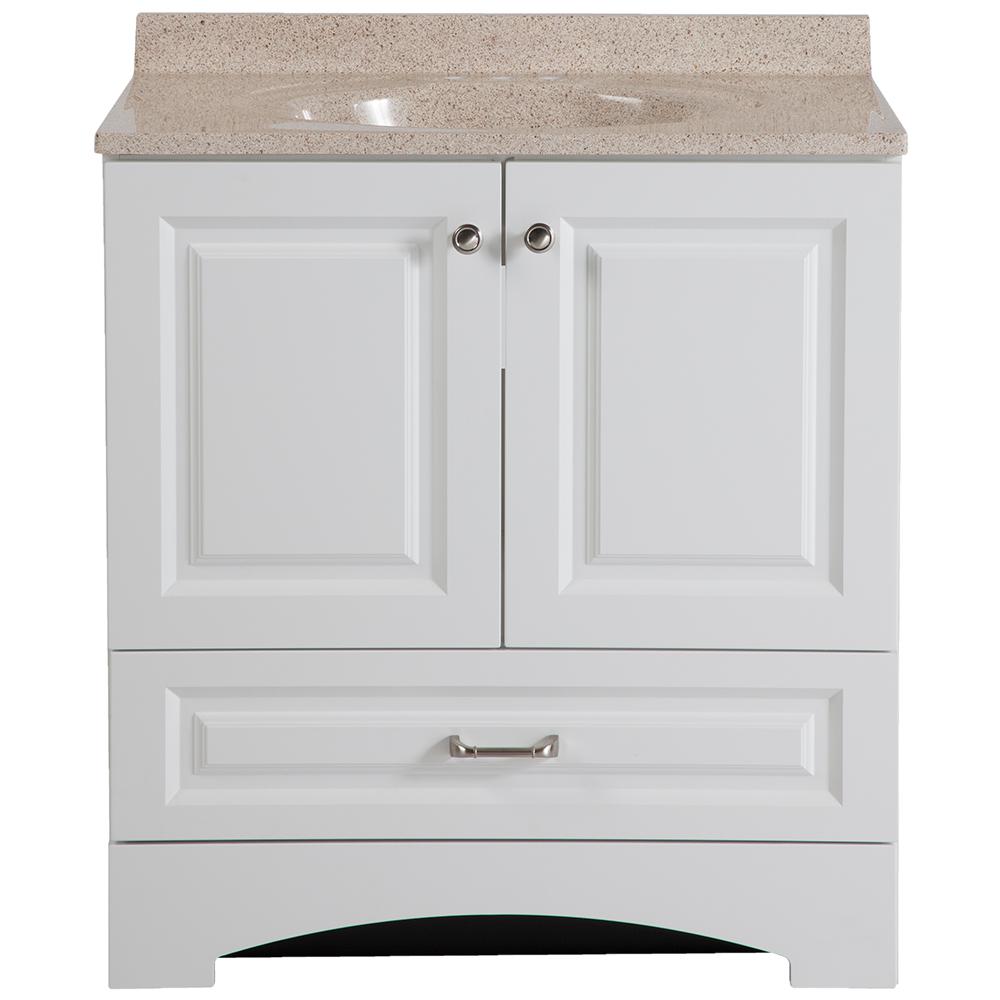 Glacier Bay Lancaster 30 in. W Vanity in White with Colorpoint Vanity Top in Maui-LC30P2M-WH ...