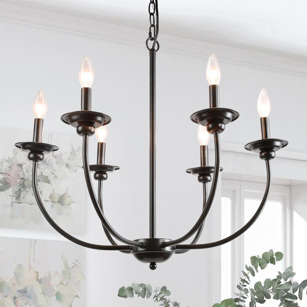 LNC Black Farmhouse Candle Chandelier Light Luraca 6-Light Modern ...