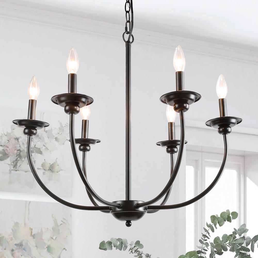 LNC Black Farmhouse Candle Chandelier Light Luraca 6-Light ...
