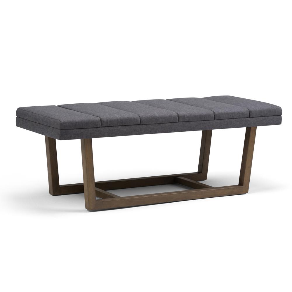 Simpli Home Jenson Slate Grey Linen Look Fabric Ottoman BenchAXCOT269